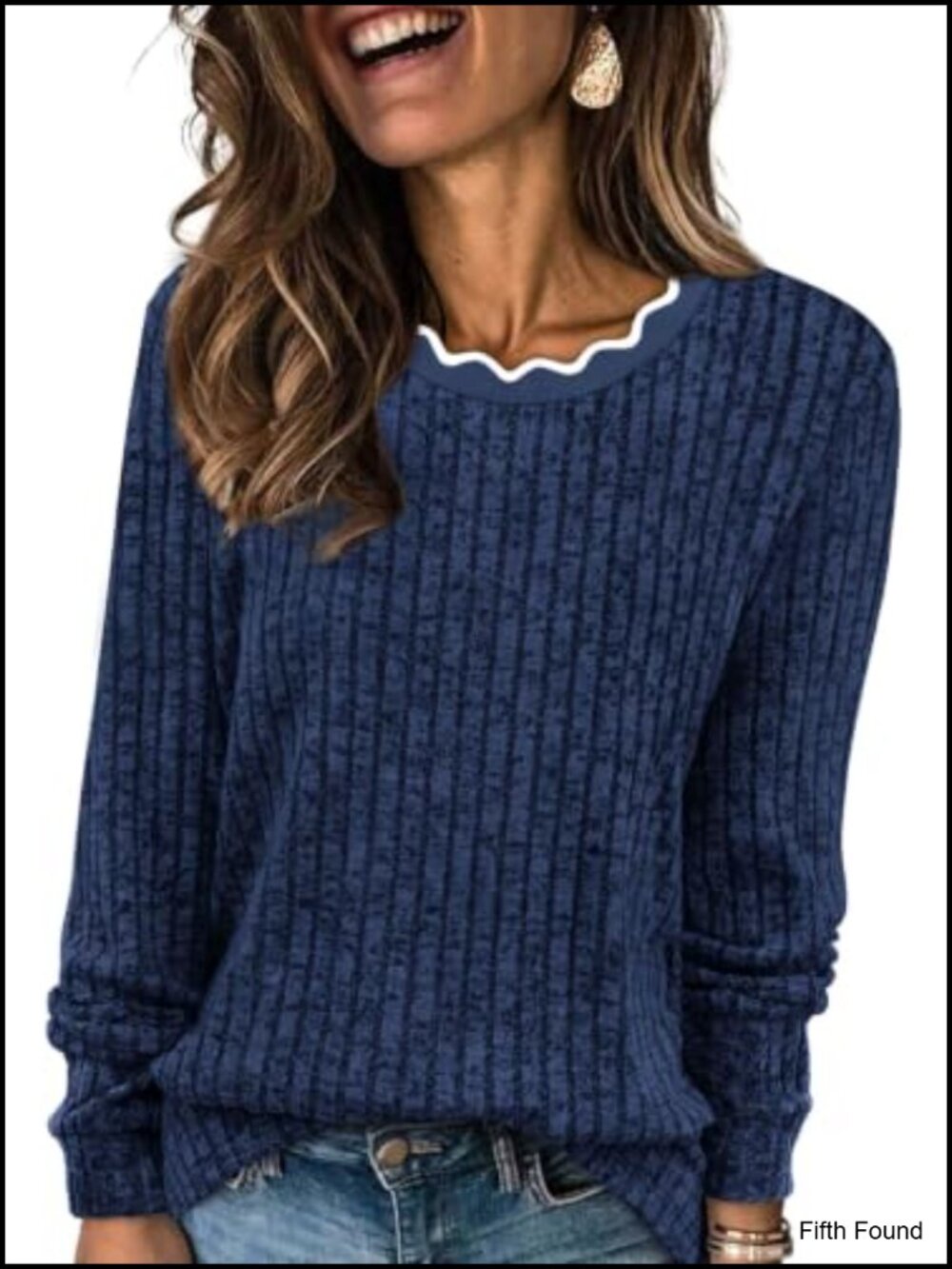 Lightweight Long Sleeve Sweater Tunic Soft Scallop Neck Casual Pullover 2026